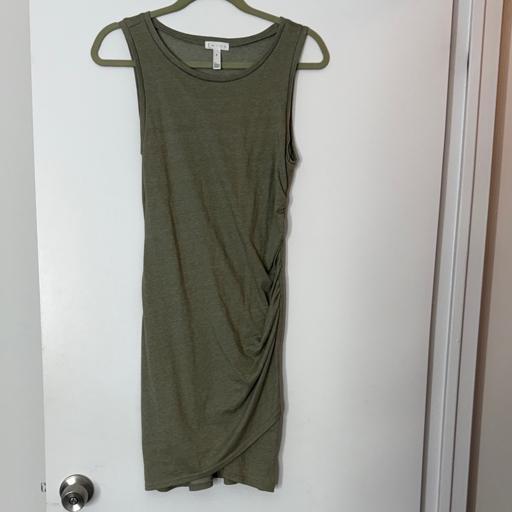 Leith Green Asymmetrical Ruched Mini Dress